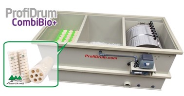 ProfiDrum CombiBio featuring drumfilter (RDF), moving bed technology and Mountain Tree Bacteria House